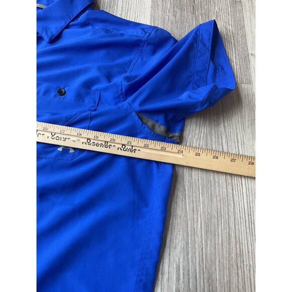 Under Armour Mens HeatGear Loose Fit Blue Short Sleeve Button-Up Shirt Size L - Picture 7 of 9